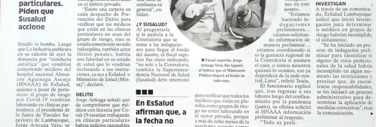 Fiscalía y órgano de control indagan a médicos de EsSalud