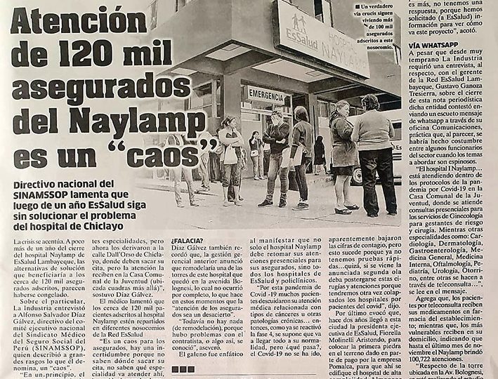 Atención de 120  mil asegurados de Naylamp es un caos