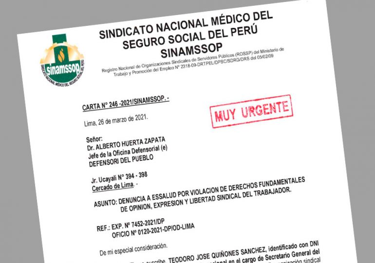 Secretario General Teodoro Quiñones reiteró denuncia contra EsSalud ante Defensoría del Pueblo por violentar derechos fundamentales de la persona