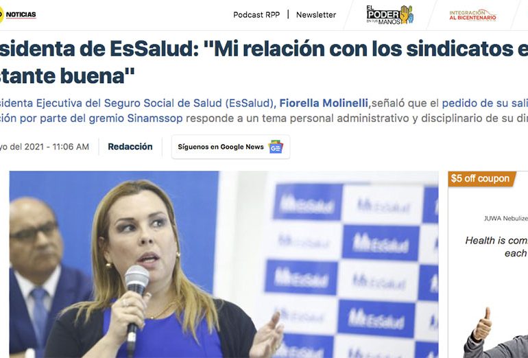 Fiorella Molinelli llama problemas "personales" a lucha del SINAMSSOP por abandono de los hospitales y corrupción