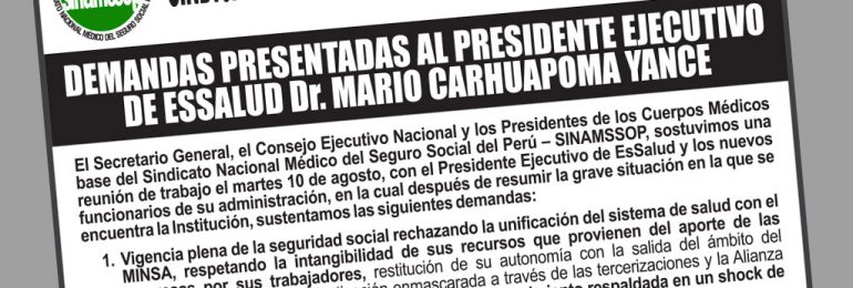 Demandas presentadas al presidente ejecutivo de EsSalud Dr. Mario Carhuapoma Yance