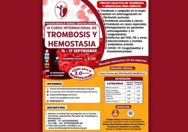 III Curso Internacional de Trombosis y Hemostasia se realizará los días 16 y 17 de septiembre con participación de 12 expertos extranjeros