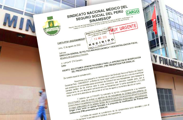 SINAMSSOP solicitó al Ministerio de Economía y Finanzas la aprobación de modificación del Presupuesto Institucional (PIM) presentada por EsSalud