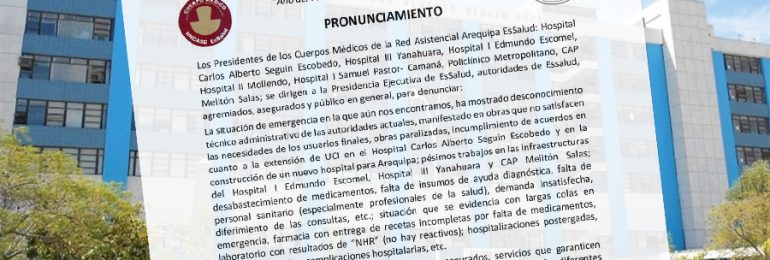 Pronunciamiento de los Cuerpos Médicos de la Red Asistencial Arequipa
