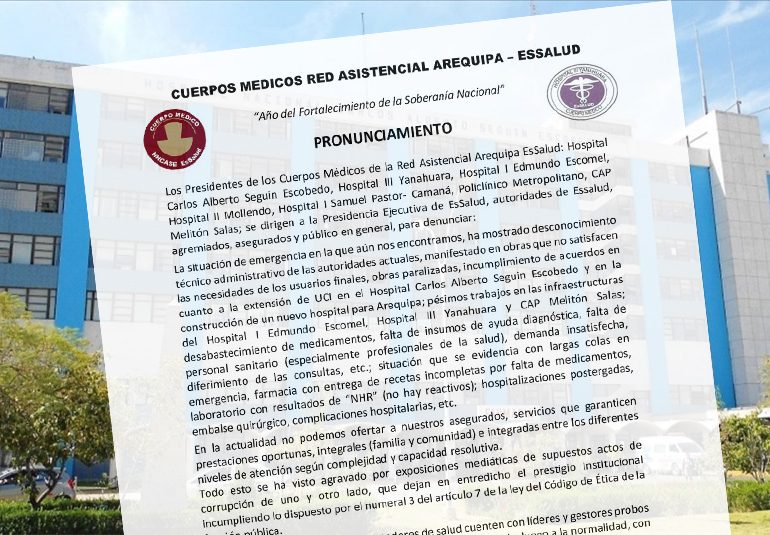 Pronunciamiento de los Cuerpos Médicos de la Red Asistencial Arequipa
