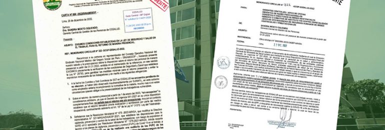 SINAMSSOP exigió a EsSalud cumplir con las condiciones establecidas en la Ley de SST para el retorno presencial de nuestros afiliados