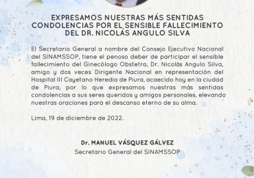 Expresamos nuestras más sentidas condolencias por el sensible fallecimiento del Dr. Nicolas Angulo Silva