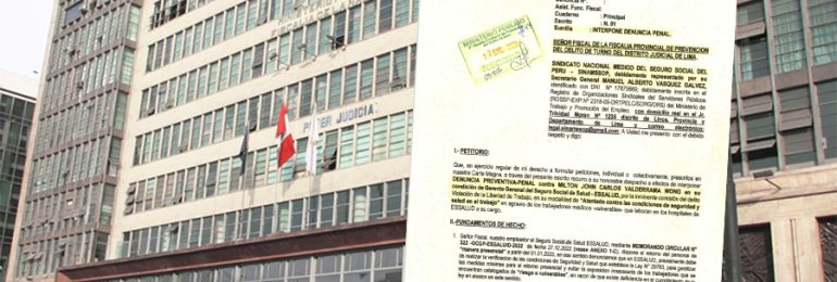 SINAMSSOP denunció a Gerente General de EsSalud ante el Ministerio Público por atentar contra las condiciones de seguridad y salud en el trabajo