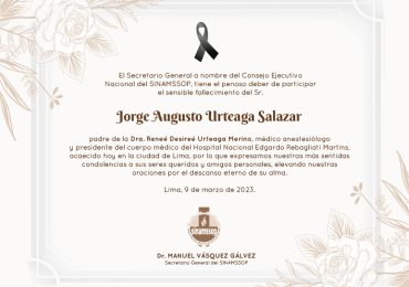 Expresamos nuestras más sentidas condolencias por el sensible fallecimiento del Sr. Jorge Augusto Urteaga Salazar