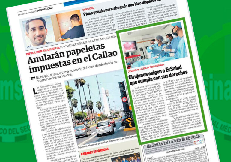 Cirujanos exigen a EsSalud que cumpla con sus derechos
