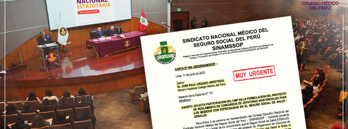 SINAMSSOP solicitó al Colegio Médico del Perú participación en Comisión de Concursos de Jefaturas para Especialistas