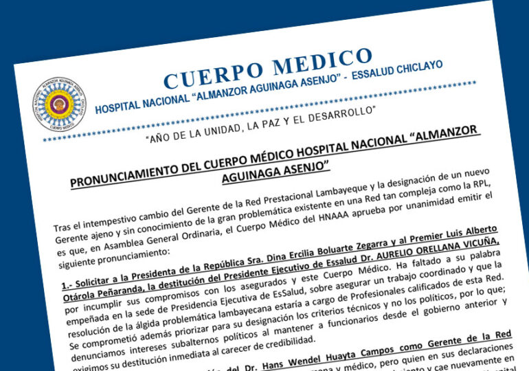 Pronunciamiento del Cuerpo Médico Hospital Nacional “Almanzor Aguinaga Asenjo”