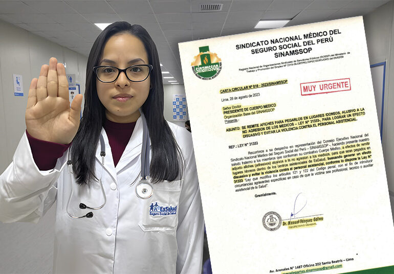 SINAMSSOP exige cumplimiento de la Ley N° 31333 para el cese de agresiones físicas y verbales para los médicos en EsSalud