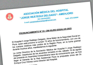 Pronunciamiento Asociación Médica del Hospital "Jorge Reátegui Delgado"- AMEHJORD