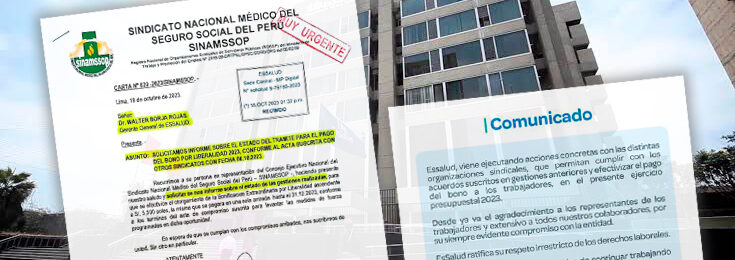 SINAMSSOP a EsSalud: el pago del Bono por Liberalidad debe realizarse hasta el 31 de octubre