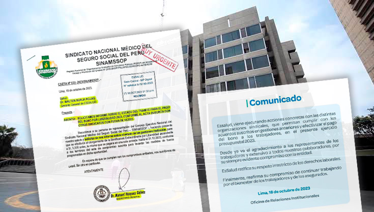 SINAMSSOP a EsSalud: el pago del Bono por Liberalidad debe realizarse hasta el 31 de octubre