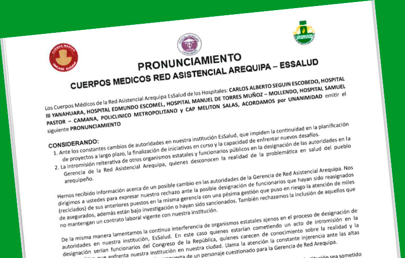 Pronunciamiento - Cuerpos Médicos Red Asistencial Arequipa