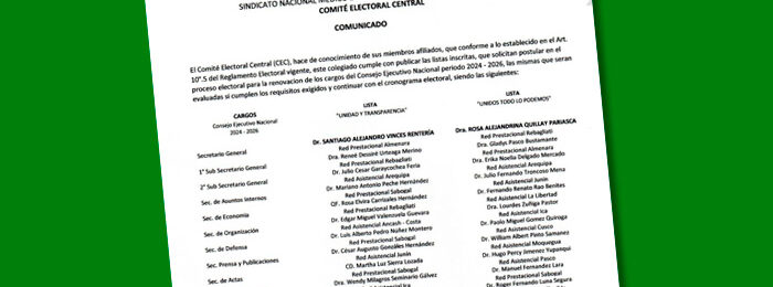 Listas inscritas, que solicitan postular en el proceso electoral para al renovación de los cargos del Consejo Ejecutivo Nacional periodo 2024 - 2026