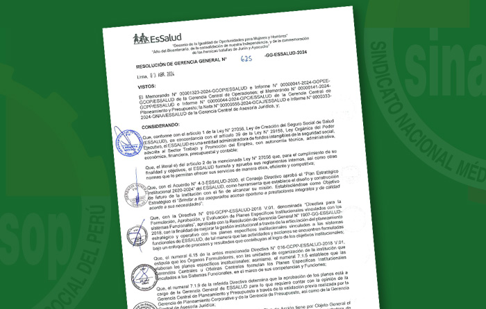 Resolución de Gerencia General N° 625-GG-ESSALUD-2024 que aprueba el Plan de Acción de EsSalud para el período 2024-2025. Documento de opinión y debate.