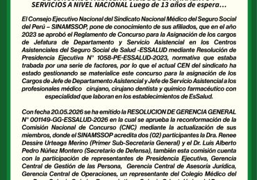 ESSALUD ACTUALIZA LA CONFORMACION DE LA COMISION NACIONAL DE CONCURSO PARA JEFATURAS DE DEPARTAMENTO Y SERVICIOS A NIVEL NACIONAL